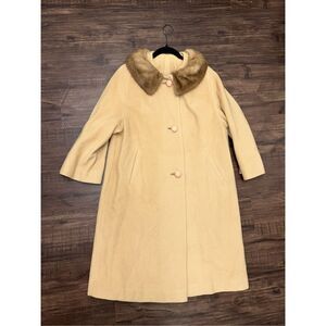 National Board Tan Cashmere Long Sleeve Button Front Fur-Lined Coat Size 38